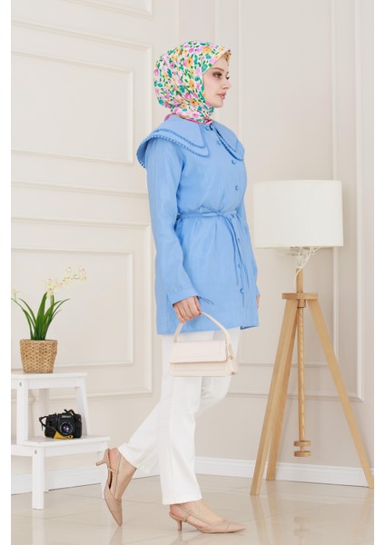 Çift Yaka Dantelli Tunik-Indigo modelleri