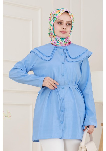 Çift Yaka Dantelli Tunik-Indigo fırsatları