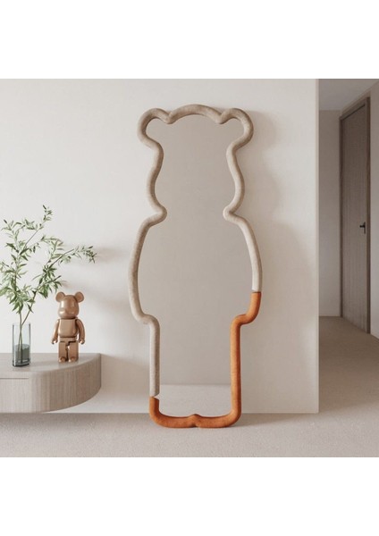 140 cm Ayıcık Şekilli Özel Üretim Kumaş Çerçeveli Dekoratif Duvar Boy Aynası