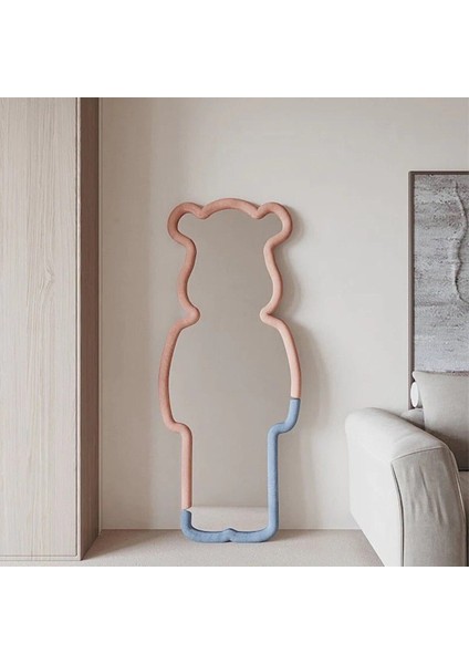 140 cm Ayıcık Şekilli Özel Üretim Kumaş Çerçeveli Dekoratif Duvar Boy Aynası