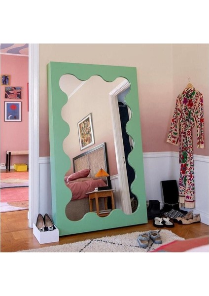 80 cm Dalga Desenli Dekoratif Duvar Boy Aynası