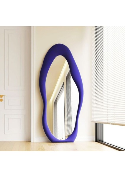 150 cm Kadife Kumaş Çerçeveli Dekoratif Duvar Boy Aynası - Konsol Üstü Salon Aynası