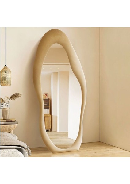 150 cm Kadife Kumaş Çerçeveli Dekoratif Duvar Boy Aynası - Konsol Üstü Salon Aynası fırsatları