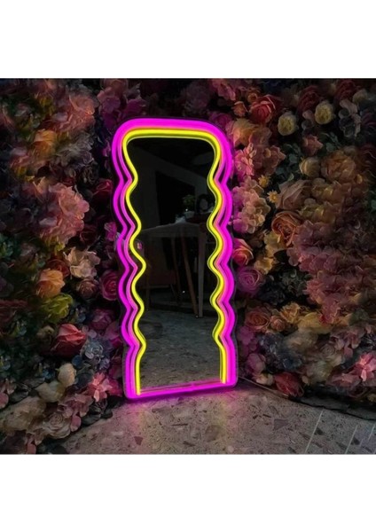200 cm Ledli Dalgalı Dekoratif Duvar Boy Aynası