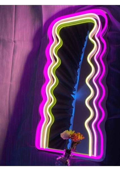 200 cm Ledli Dalgalı Dekoratif Duvar Boy Aynası
