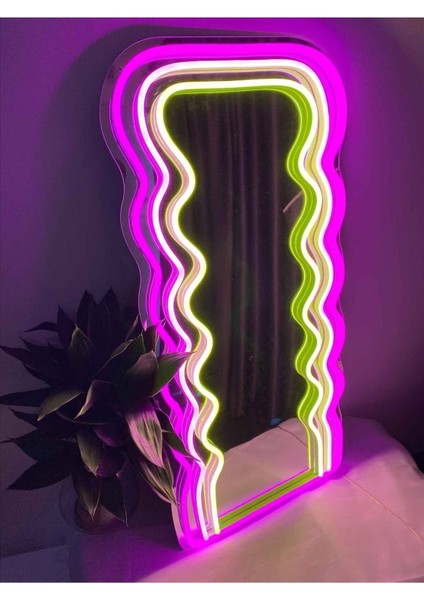 200 cm Ledli Dalgalı Dekoratif Duvar Boy Aynası