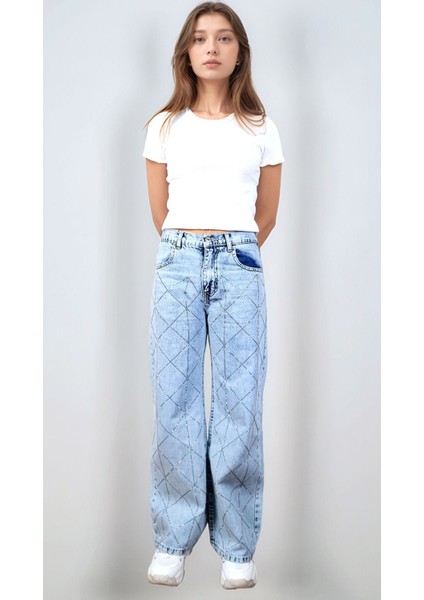 Kız Çocuk %100 Pamuk Taş Işlemeli Palazzo Kot PANTOLON-PNT-2055 fiyatları