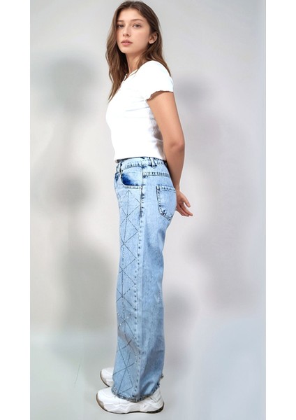 Kız Çocuk %100 Pamuk Taş Işlemeli Palazzo Kot PANTOLON-PNT-2055 modelleri