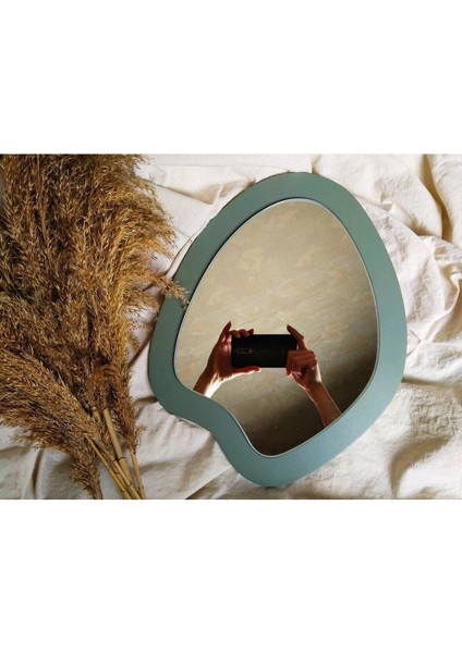 Asimetrik Kıvrımlı Masaüstü Makyaj Aynası - Tatlı Duvar Dekor Aynası - 4 (Renk MEVCUT)-45 x 36 cm