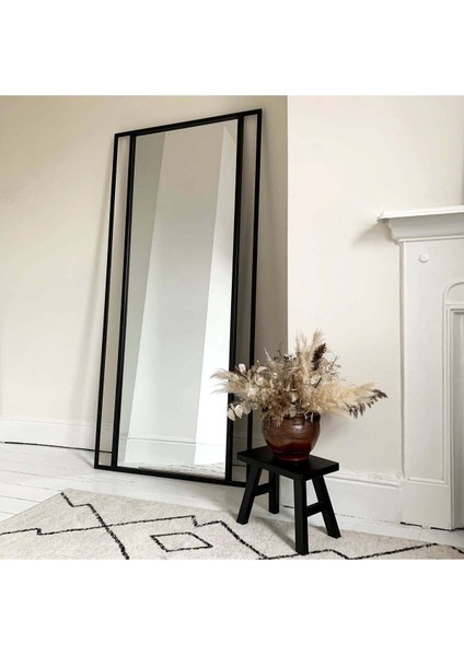 170 x 80 cm Dekoratif Siyah Boy Aynası - Simetrik Çerçeveli Siyah Boy Aynası