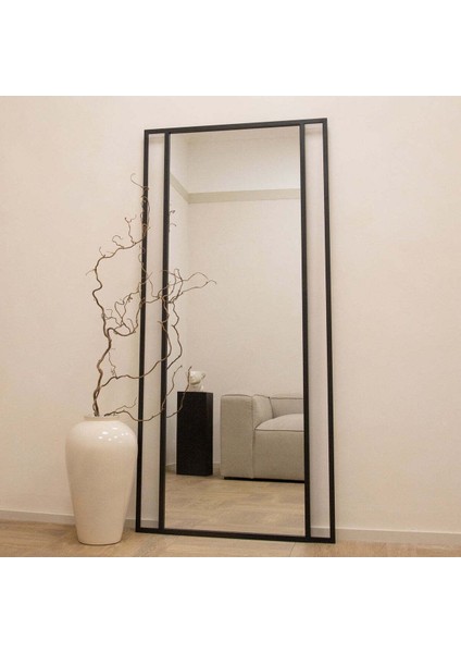 170 x 80 cm Dekoratif Siyah Boy Aynası - Simetrik Çerçeveli Siyah Boy Aynası