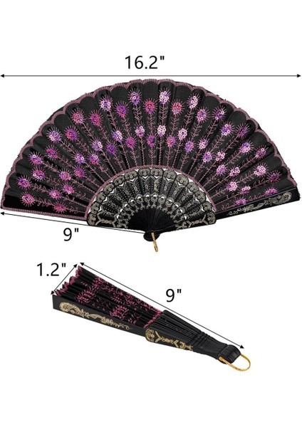 Yelpaze Şık Siyah Pembe Pullu Yelpaze 2 Adet modelleri