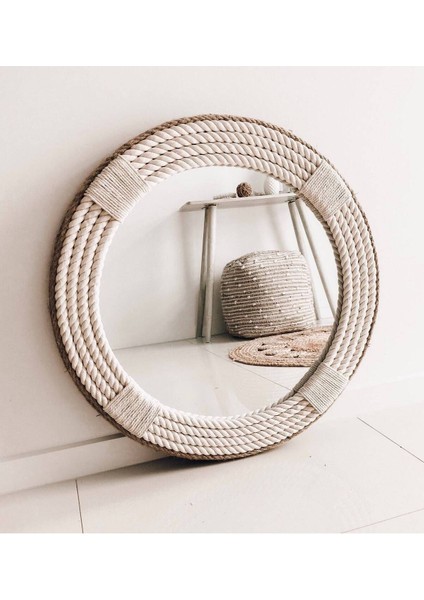 Hasır Halat Çerçeveli Yuvarlak Duvar Aynası - 80 cm (3)