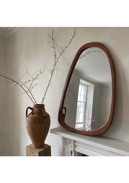 90 x 60 cm Asimetrik Ceviz Duvar Dekor Aynası