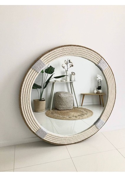 Hasır Halat Çerçeveli Yuvarlak Duvar Aynası - 80 cm (8)