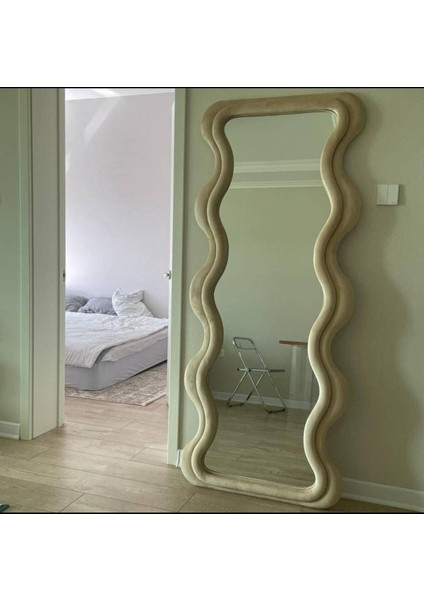 80 cm Dalga Desenli Dekoratif Duvar Boy Aynası