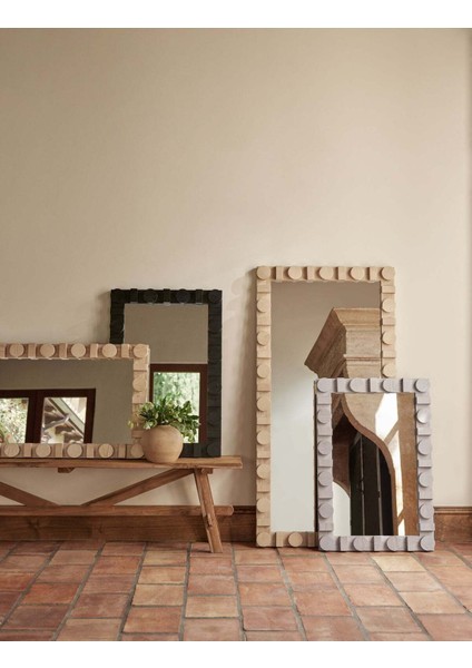 90 x 60 cm Doğal Ahşap Duvar Aynası - Açık fırsatları