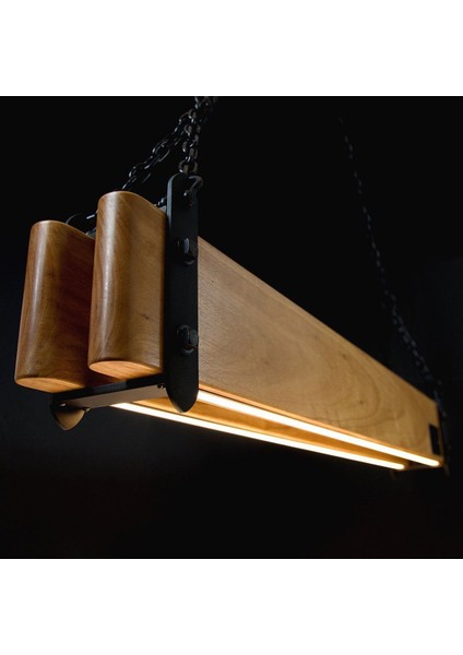 160 cm Modern Tasarımlı Dekoratif Aydınlatma Avizesi -Doğal Masif Ahşap Iç Mekan Aydınlatması