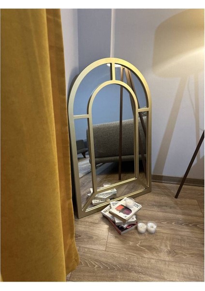 Oval Pencereli Ahşap Duvar Dekorasyon Aynası - 140 x 80 cm