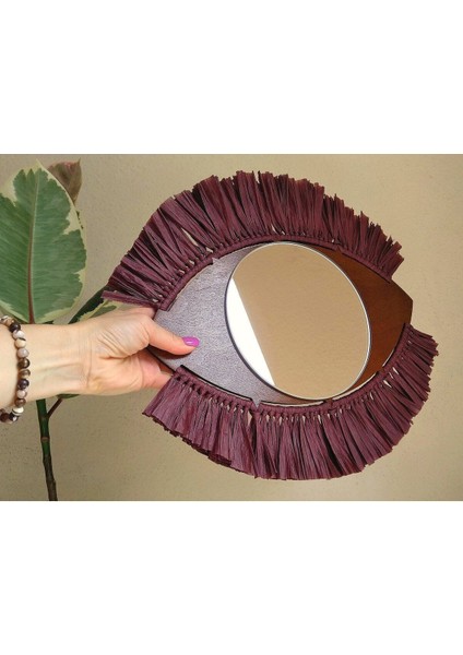 Hasırlı Dekoratif Göz Duvar Aynası - Renk Opsiyonu MEVCUTTUR-40 x 36 cm