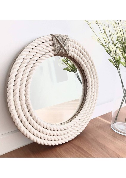 Hasır Halat Çerçeveli Yuvarlak Duvar Aynası - 60 cm (2)