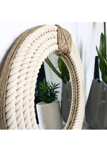 Hasır Halat Çerçeveli Yuvarlak Duvar Aynası - 60 cm (2)