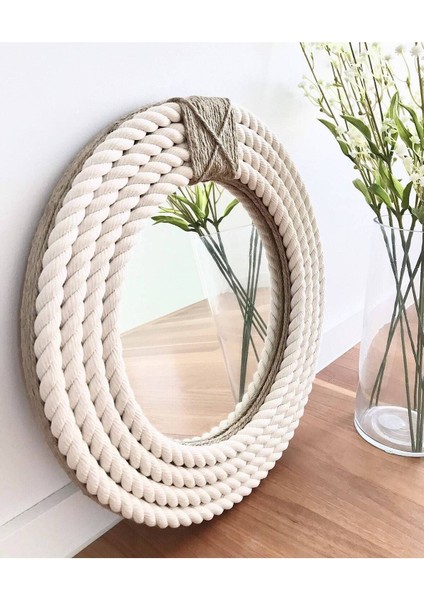 Hasır Halat Çerçeveli Yuvarlak Duvar Aynası - 60 cm (2)