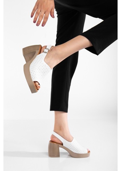 Kadın Deri Kalın Topuklu Sandalet - Siyah fiyatları