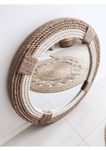 Hasır Halat Çerçeveli Yuvarlak Duvar Aynası - 80 cm