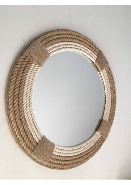 Hasır Halat Çerçeveli Yuvarlak Duvar Aynası - 80 cm