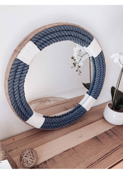 Hasır Halat Çerçeveli Yuvarlak Duvar Aynası - 90 cm (1)