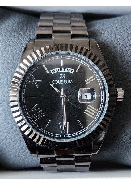 Rolex Görünümlü Çelik Kordon Siyah Takvimli Erkek Kol Saati