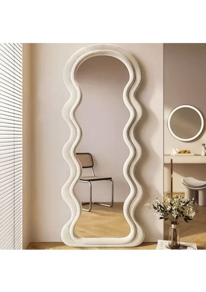 170 cm Kadife Kumaş Çerçeveli Dekoratif Duvar Boy Aynası - Konsol Üstü Salon Aynası