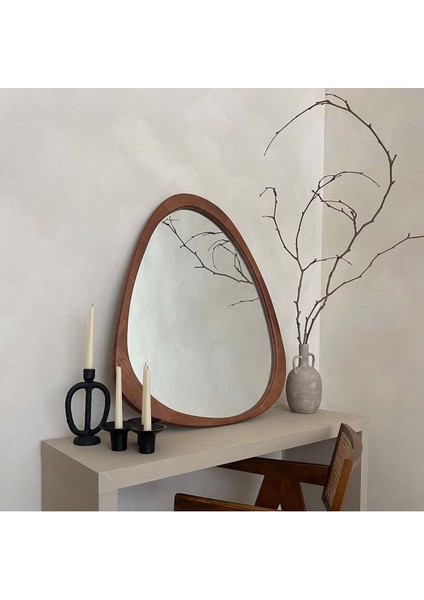 90 x 80 cm Asimetrik Ceviz Duvar Aynası - Asimetrik Ahşap Duvar Aynası