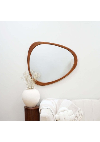 90 x 80 cm Asimetrik Ceviz Duvar Aynası - Asimetrik Ahşap Duvar Aynası