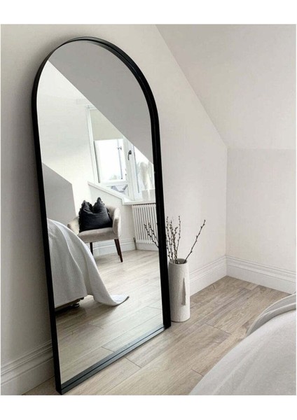 200 x 90 cm Oval Boy Aynası - Metal Çerçeveli Özel Tasarım Tam Boy Dev Ayna - Siyah