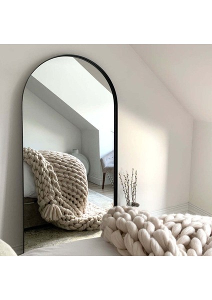 200 x 90 cm Oval Boy Aynası - Metal Çerçeveli Özel Tasarım Tam Boy Dev Ayna - Siyah