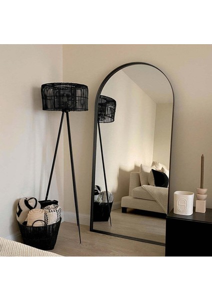 200 x 90 cm Oval Boy Aynası - Metal Çerçeveli Özel Tasarım Tam Boy Dev Ayna - Siyah