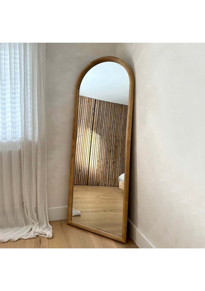 170 x 60 cm Doğal Ahşap Oval Boy Aynası - Dekoratif Oval Boy Aynası