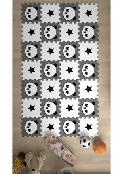Dijital Baskılı Yıldız-Ayı Desenli Çocuk Bebek Odası Yapboz Puzzle Japon Halı