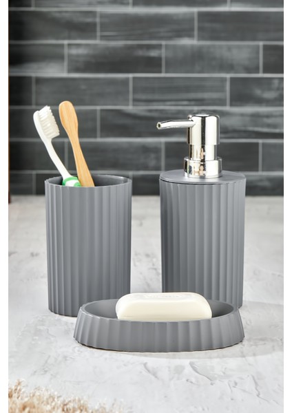 Este 3 Parça Yuvarlak Lavabo Banyo Seti - Sıvı Sabunluk Katı Sabunluk Diş Fırçası