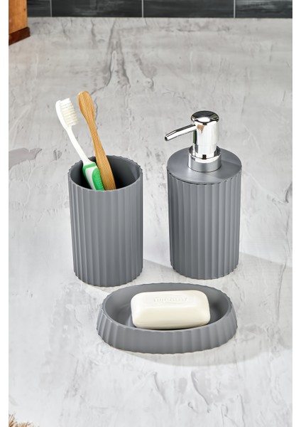 Este 3 Parça Yuvarlak Lavabo Banyo Seti - Sıvı Sabunluk Katı Sabunluk Diş Fırçası fiyatları