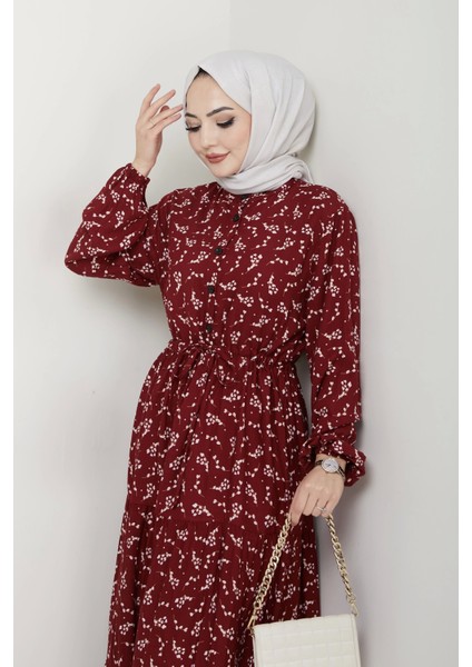 Yaprak Desenli Bağlamalı Viskon Elbise - Siyah / E0125 fırsatları