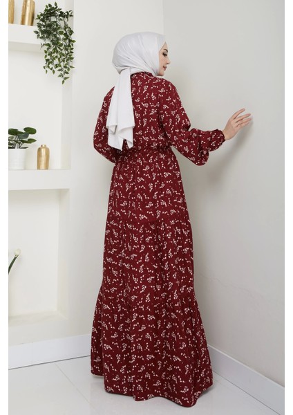 Yaprak Desenli Bağlamalı Viskon Elbise - Siyah / E0125 indirimleri