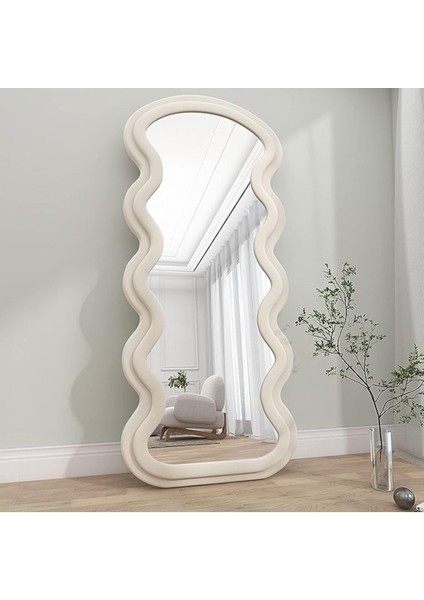 180 cm Kadife Kumaş Çerçeveli Dekoratif Duvar Boy Aynası - Konsol Üstü Salon Aynası