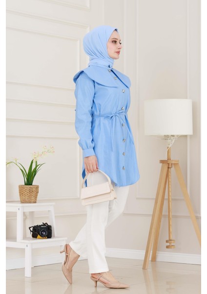 Beli Bağcık Detaylı Geniş Yaka Tunik-Bebe Mavi modelleri