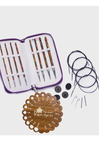 Knitpro Symfonie Deluxe Değiştirilebilir Tunus Tığı Seti 20670 + Balım Örgü Evi Şiş Ölçer Hediyeli