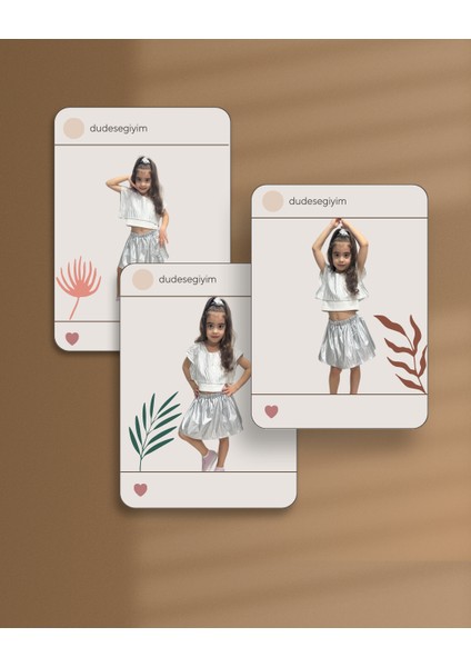 Gümüş Metalik 3 Parça Set, Beyaz Atlet, Kolsuz Üst ve Etek Takım, Saç Tokası Dahil