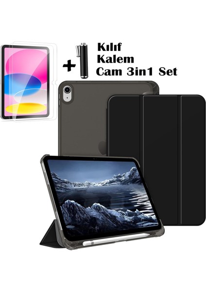 iPad (A16) 11 Nesil 11 Inç 2025, iPad 10 Nesil 10,9 Inç 2022 Uyumlu Tablet Kılıfı Akıllı Smart Uyku Modlu Katlanabilir Arkası Renkli Standlı Kılıf +Ekran Koruyucu Cam+Kalem 3'lü Set A3354 A3355 A3356