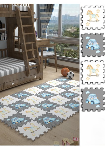 Dijital Baskılı Araba-At Figürlü Çocuk/bebek Odası Yapboz Puzzle Japon Halı